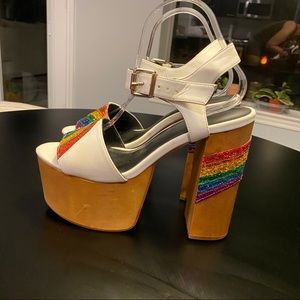 Dolls Kill Sugar Thrillz Glitter Rainbow Platform PRIDE Heels Derby Size 9 RARE